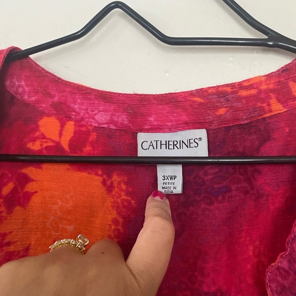 Catherine’s Red Pink Watercolor Button Down Shirt Women’s Plus Size 3X Petite - Picture 4 of 11